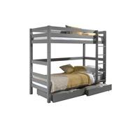 SLEEPY - Lit Superposé H180 Laqué Gris 90x200cm avec 2 Tiroirs -