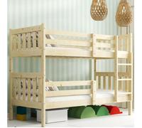 Lit superposé KACPER - Pin massif naturel- 90x200cm - Montage facile - 2 places- Sommier inclus- Séparables- Enfant Interbeds