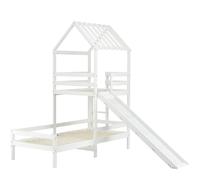 Lit superposé, Lit cabane avec toit, tour de jeu avec protection contre les chutes, sans matelas, 200x90 cm & 100x90 cm, Blanc | Aosom France