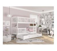 Lit superposé LUNA 80X160 cm - 2 Matelas , 2 Sommiers et Tiroir inclus Blanc