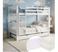 Lit superposé matelas rangement bois 90x200 blanc