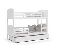 Lit Superposé Mateo 80x160 Blanc - blanc Livré avec sommiers Livré avec sommiers, tiroir et matelas en mousse de 7cm