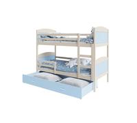 Lit Superposé Mateo 90x190 Pin - bleu Livré avec sommiers, tiroir et matelas en mousse de 7cm