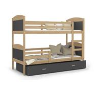 Lit Superposé Mateo 90x190 Pin - gris Livré avec sommiers, tiroir et matelas en mousse de 7cm