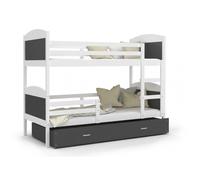 Lit Superposé Mateo 90x190 tiroir + Matelas Blanc - gris