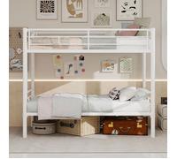 Lit superposé métal 90x190cm - URTR, transformable en 2 lits simples, échelle et garde-corps blanc, sans matelas à ressorts
