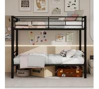 Lit superposé métal 90x190cm - URTR, transformable en 2 lits simples, échelle et garde-corps noir, sans matelas à ressorts