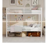 Lit Superposé Métallique Blanc Pour Enfants 196×103×156cm,Convertible En 2 Lits,Avec Échelles & Barrières,Sans Sommier, Sans Matelas