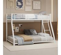 Lit superposé métallique double et simple, cadre de lit superposé métallique robuste, lit superposé double et simple avec échelle et garde-corps sur toute la longueur pour (White-Twin Over Full)