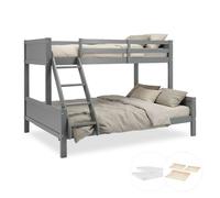 Lit superposé mezzanine 90x200 140x200 gris pin massif avec matelas Homestyle4u