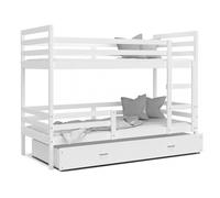 Lit Superposé Milo 90x190 Blanc - blanc Livré avec sommiers, tiroir et matelas en mousse de 7cm