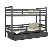 Lit Superposé Milo 90x190 Gris - gris Livré avec sommiers, tiroir et matelas en mousse de 7cm