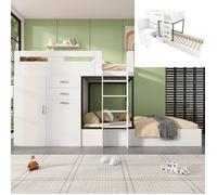 Lit superposé multifonction - 90x200cm - Bureau coulissant - Rangements intégrés - Blanc moderne