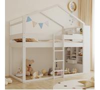 Lit superposé multifonction blanc avec rangements intégrés aux têtes de lit