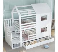 Lit superposé O.Ye, 90 x 200 cm, avec armoire de rangement escalier, tiroirs de rangement sur roulettes, bois massi LITS SUPERPOSES