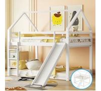 Lit superposé - PDZZZD - 140x200cm - Bois massif - Blanc - Avec toboggan et échelle