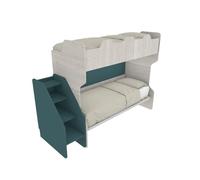 Lit superposé peu encombrant avec troisième lit amovible et escalier latéral - Idéal pour les chambres d'hôtes - Chêne Rock-Pétrole, sans lit extractible