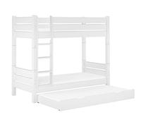 Lit superposé pin Blanc très Stable 90x200 sommiers, Matelas, tiroir-lit Complet 60.16-09WT100MS7M