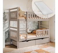 Lit superposé pour enfant 90x200 cm - Matelas INCLUS - Convertible en 2 lits simples - Avec 2 tiroirs - Lit 2 places - Cachemire