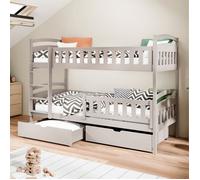 Lit superposé pour enfant 90x200 cm - Convertible en 2 lits simples - 2 tiroirs + 2 sommiers - Lit enfant - Cachemire