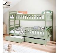 Lit superposé pour enfant 90x200 cm - Convertible en 2 lits simples - 2 tiroirs + 2 sommiers - Lit enfant - Vert Olive