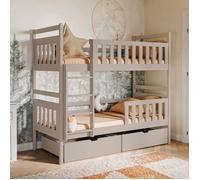 Lit superposé pour enfant 90x200 cm - Convertible en 2 lits simples - Avec 2 tiroirs - Lit enfant 2 places - Cachemire