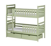 Lit superposé pour enfant 90x200 cm - Convertible en 2 lits simples - Avec 2 tiroirs - Lit enfant 2 places - Vert olive