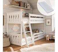 Kids Collective Lit superposé 90x200 cm avec Deux Matelas, Protection Contre Les Chutes et Deux sommiers à Lattes en Blanc Filles garçons lit Enfant lit Adolescent 200x90 cm