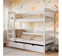 Lit superposé pour enfant - Avec 2 tiroirs - Taille de couchage 80x180 cm - Lit enfant - Autres tailles 90x190 / 90x200 - Blanc