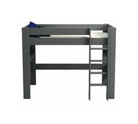 Lit superpose pour enfant avec echelle en MDF coloris gris fonce - longueur 206 x profondeur 114 x hauteur 164,3 cm --