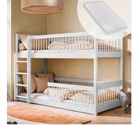 Lit superposé pour enfant - Avec matelas - 2 lits simples - Taille de couchage 90x190 cm - Autres tailles 80x180 / 90x200 - Blanc
