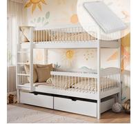 Lit superposé pour enfant - Matelas inclus - Taille de couchage 80x180 cm - Avec 2 tiroirs - Autres tailles 90x190 / 90x200 -