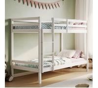 Lit superposé pour enfant - Taille de couchage 90 x 200 cm - Lit en bois massif - Lit double couchage - Barrière anti chute - Blanc