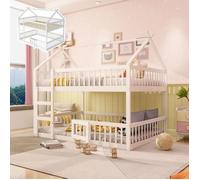 Lit superposé pour enfants 140 x 200, Design loft avec escalier, cadre en bois massif, charge max. 120 kg, blanc