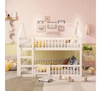 Lit Superposé Pour Enfants 140x200, Lit Mezzanine 2 Place Pour Enfants, Lit Superposé avec Escalier, Design Loft, Cadre De Lit Superposé en Bois Massif pour Enfants Double, Blanc (Sans Matelas)