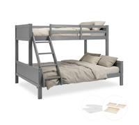 Lit superposé pour enfants et adolescents, gris, en bois, 90 x 200 et 140 x 200 cm, avec 2 matelas
