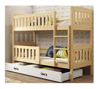 Lit superposé QUBA 90x190 Bois Massif, Pin, Barrière de sécurité, Sommier, Tiroir, Enfant, Séparable en 2 lit (Pin+Blanc),