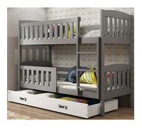 Lit superposé QUBA 90x200 Bois Massif, Pin, Barrière de sécurité, Sommier, Tiroir, Séparable en 2 lit (Gris+Blanc), Interbeds