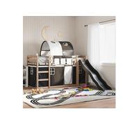 vidaXL Lit superposé avec toboggan et rideaux blanc et noir 90x190 cm
