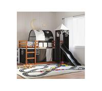 Vidaxl Lit Superposé Avec Toboggan Et Rideaux Blanc Et Noir 90x200 Cm Multicolore