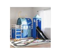 Vidaxl Lit Superposé Avec Toboggan Et Rideaux Bleu 90x200 Cm Multicolore
