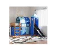 Vidaxl Lit Superposé Avec Toboggan Et Rideaux Bleu 90x200 Cm Multicolore