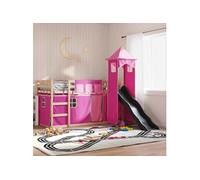 vidaXL Lit superposé avec toboggan et rideaux rose 90x200 cm