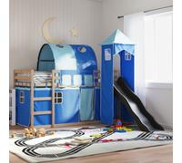 vidaXL Lit superposé avec toboggan et rideaux bleu 90x200 cm