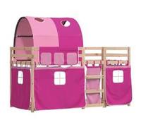 Vidaxl Lit Superposé Avec Rideaux Rose 80x200 Cm Bois Pin Massif Marron