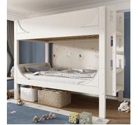 Lit superposé séparable 90 x 200 cm Lit enfant avec échelle réglable - Transformable en 2 lits simples - Design traîneau - Blanc