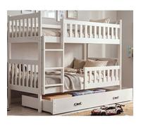 Lit Superposé Separable QUBA 90x200cm Blanc - Bois Massif Pin avec Tiroir, Sommier et Barrière