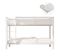 Sunny Jip Lits Superposés En Bois, Blanc | Lits Superposés 2 Places - 2 Matelas Hybrides 90 X 200 Inclus | Dimensions Totales: 208 X 97 X 140Cm