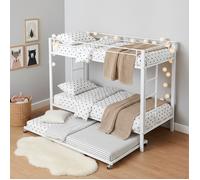 Lit Superposé Triple 90 x 200cm, cadre de lit en fer, lit pour enfant avec lit gigogne, barrières hautes - Blanc