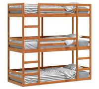 Lit superposé triple brun cire 75x190 cm pin massif
